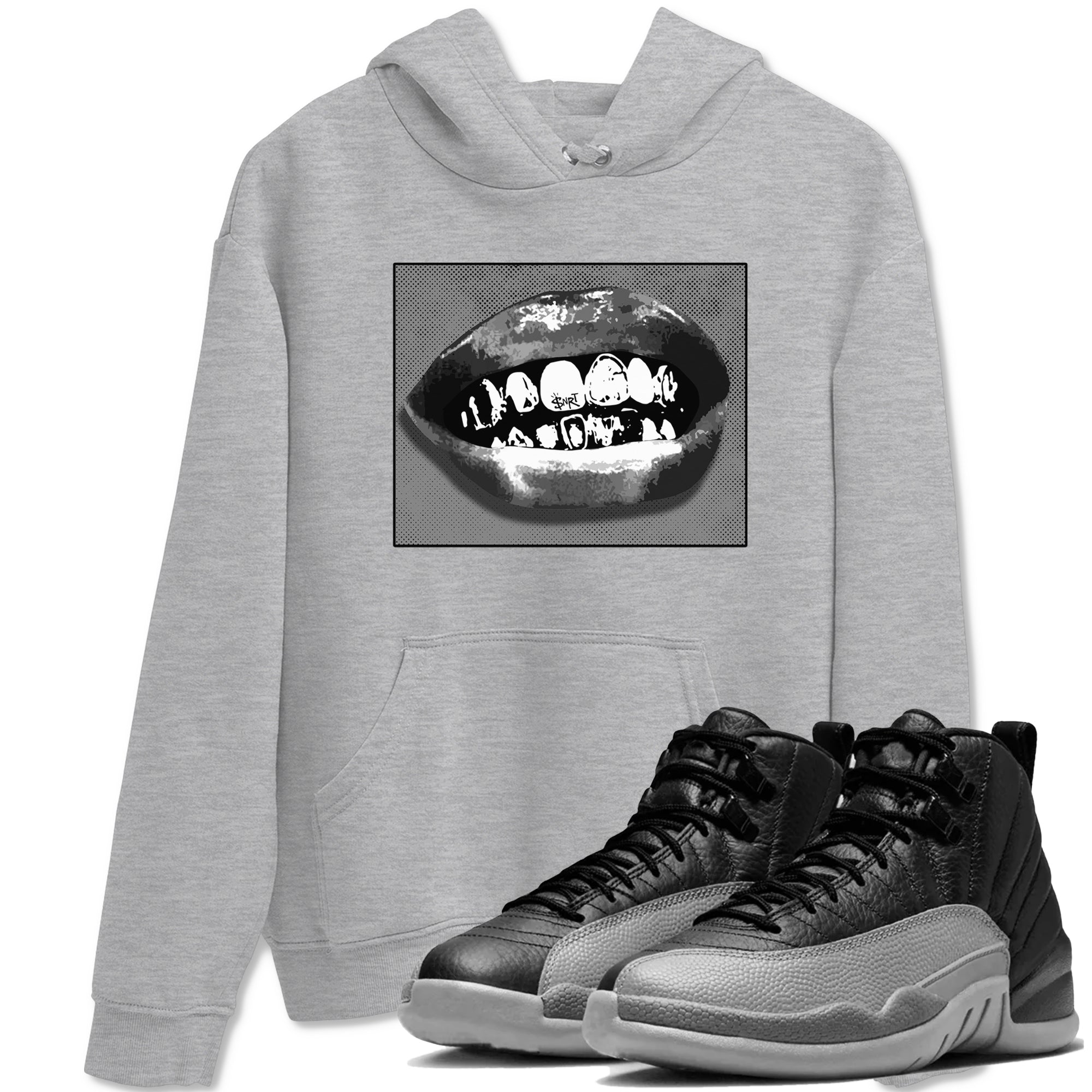 12s Black Wolf Grey shirts to match jordans Grillz Lips sneaker match tees Air Jordan 12 Barons SNRT Sneaker Release Tees unisex cotton Heather Grey 1 crew neck shirts