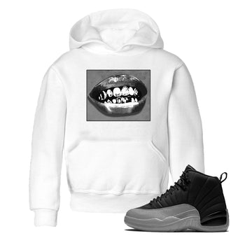 12s Black Wolf Grey shirts to match jordans Grillz Lips sneaker match tees Air Jordan 12 Barons SNRT Sneaker Release Tees Youth Baby White 1 crew neck shirts