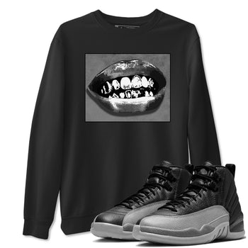 12s Black Wolf Grey shirts to match jordans Grillz Lips sneaker match tees Air Jordan 12 Barons SNRT Sneaker Release Tees unisex cotton Black 1 crew neck shirts