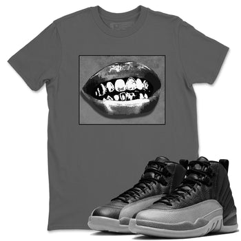 12s Black Wolf Grey shirts to match jordans Grillz Lips sneaker match tees Air Jordan 12 Barons SNRT Sneaker Release Tees unisex cotton Cool Grey 1 crew neck shirts