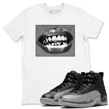 12s Black Wolf Grey shirts to match jordans Grillz Lips sneaker match tees Air Jordan 12 Barons SNRT Sneaker Release Tees unisex cotton White 1 crew neck shirts