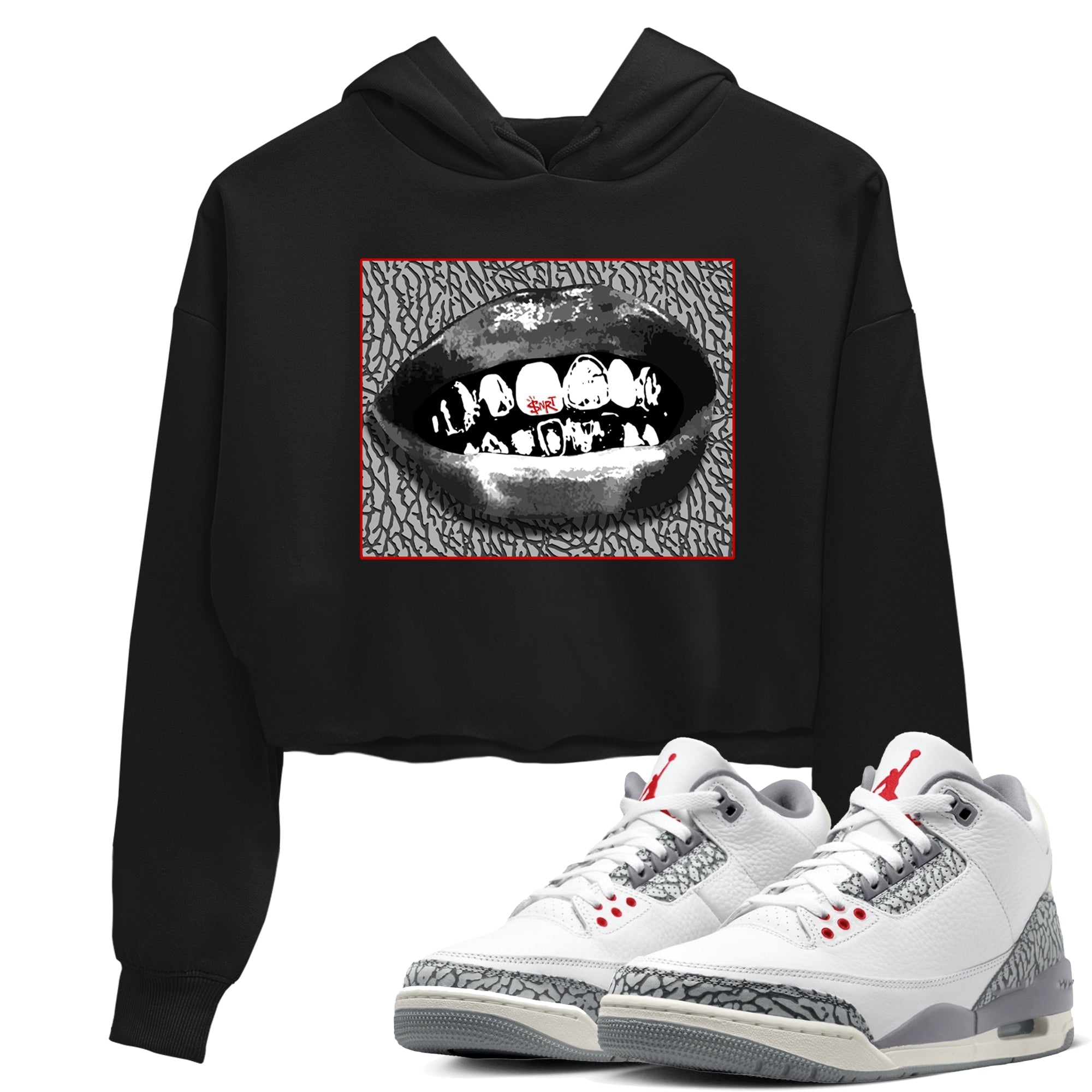 3s Cement Grey shirts to match jordans Grillz Lips sneaker match tees Air Jordan 3 Cement Grey SNRT Sneaker Release Tees unisex cotton Black 1 Crop Shirts