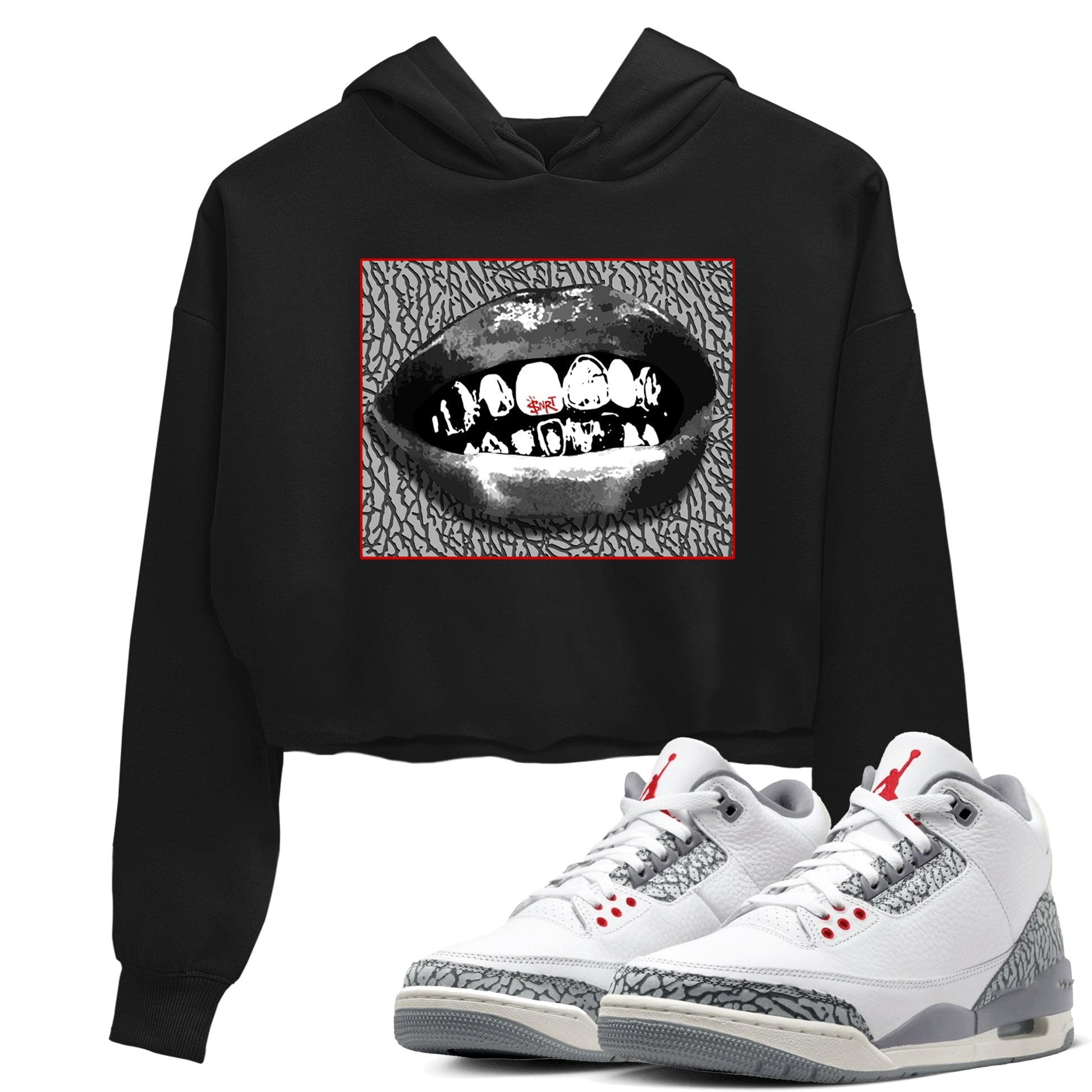 3s Cement Grey shirts to match jordans Grillz Lips sneaker match tees Air Jordan 3 Cement Grey SNRT Sneaker Release Tees unisex cotton Black 1 Crop Shirts