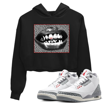 3s Cement Grey shirts to match jordans Grillz Lips sneaker match tees Air Jordan 3 Cement Grey SNRT Sneaker Release Tees unisex cotton Black 1 Crop Shirts