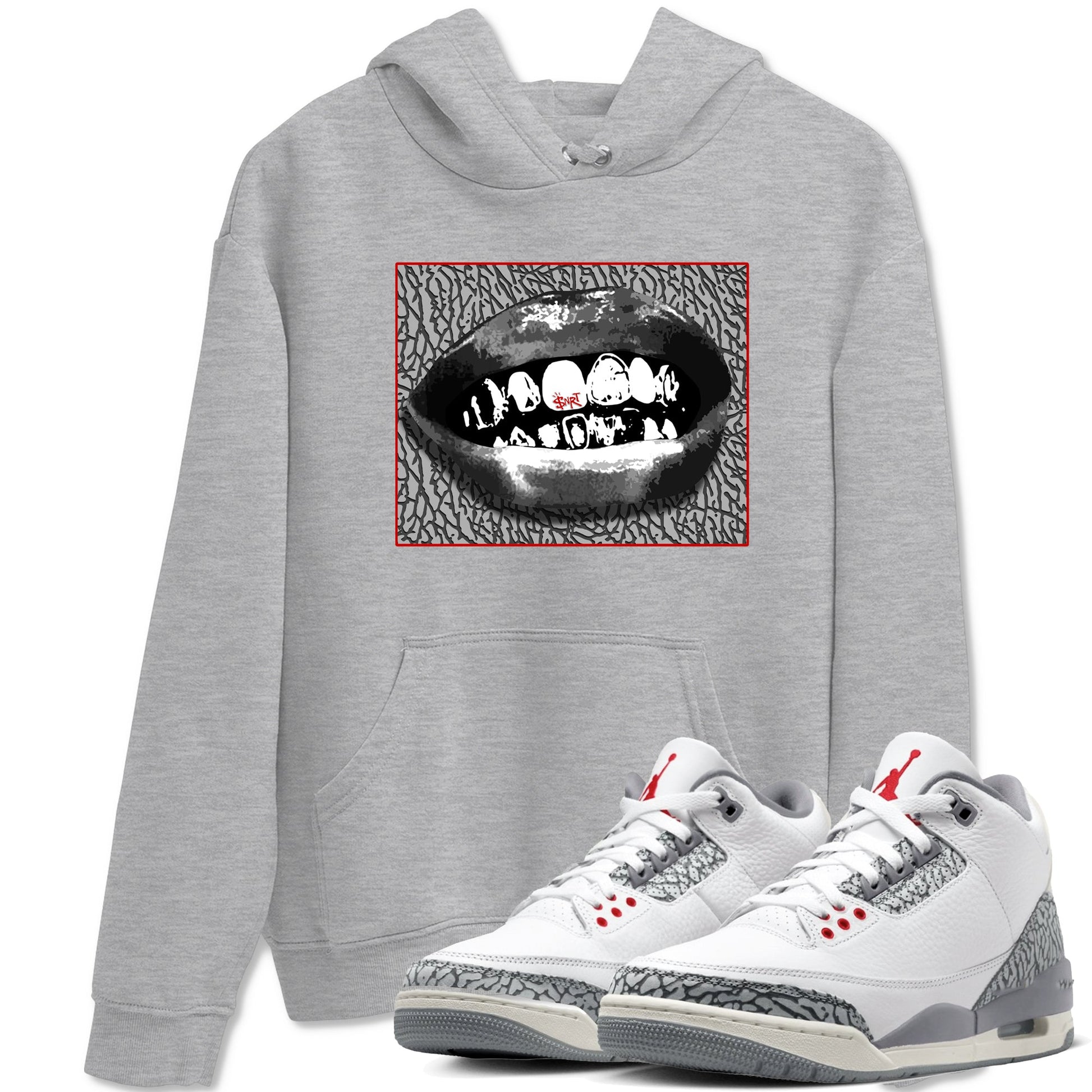 3s Cement Grey shirts to match jordans Grillz Lips sneaker match tees Air Jordan 3 Cement Grey SNRT Sneaker Release Tees unisex cotton Heather Grey 1 crew neck shirts