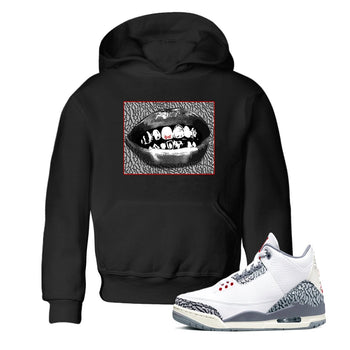 3s Cement Grey shirts to match jordans Grillz Lips sneaker match tees Air Jordan 3 Cement Grey SNRT Sneaker Release Tees Youth Baby Black 1 crew neck shirts