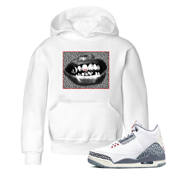 3s Cement Grey shirts to match jordans Grillz Lips sneaker match tees Air Jordan 3 Cement Grey SNRT Sneaker Release Tees Youth Baby White 1 crew neck shirts