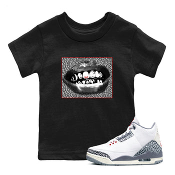 3s Cement Grey shirts to match jordans Grillz Lips sneaker match tees Air Jordan 3 Cement Grey SNRT Sneaker Release Tees Youth Baby Black 1 crew neck shirts