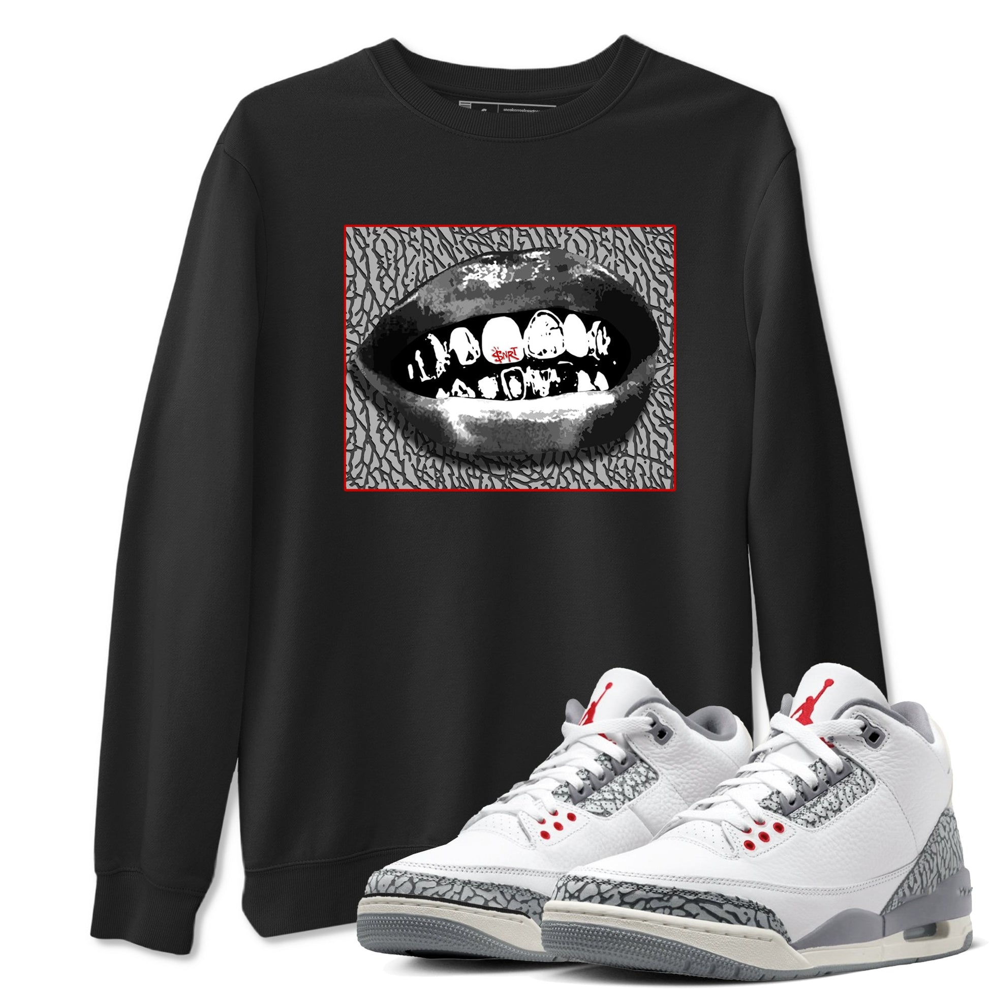 3s Cement Grey shirts to match jordans Grillz Lips sneaker match tees Air Jordan 3 Cement Grey SNRT Sneaker Release Tees unisex cotton Black 1 crew neck shirts