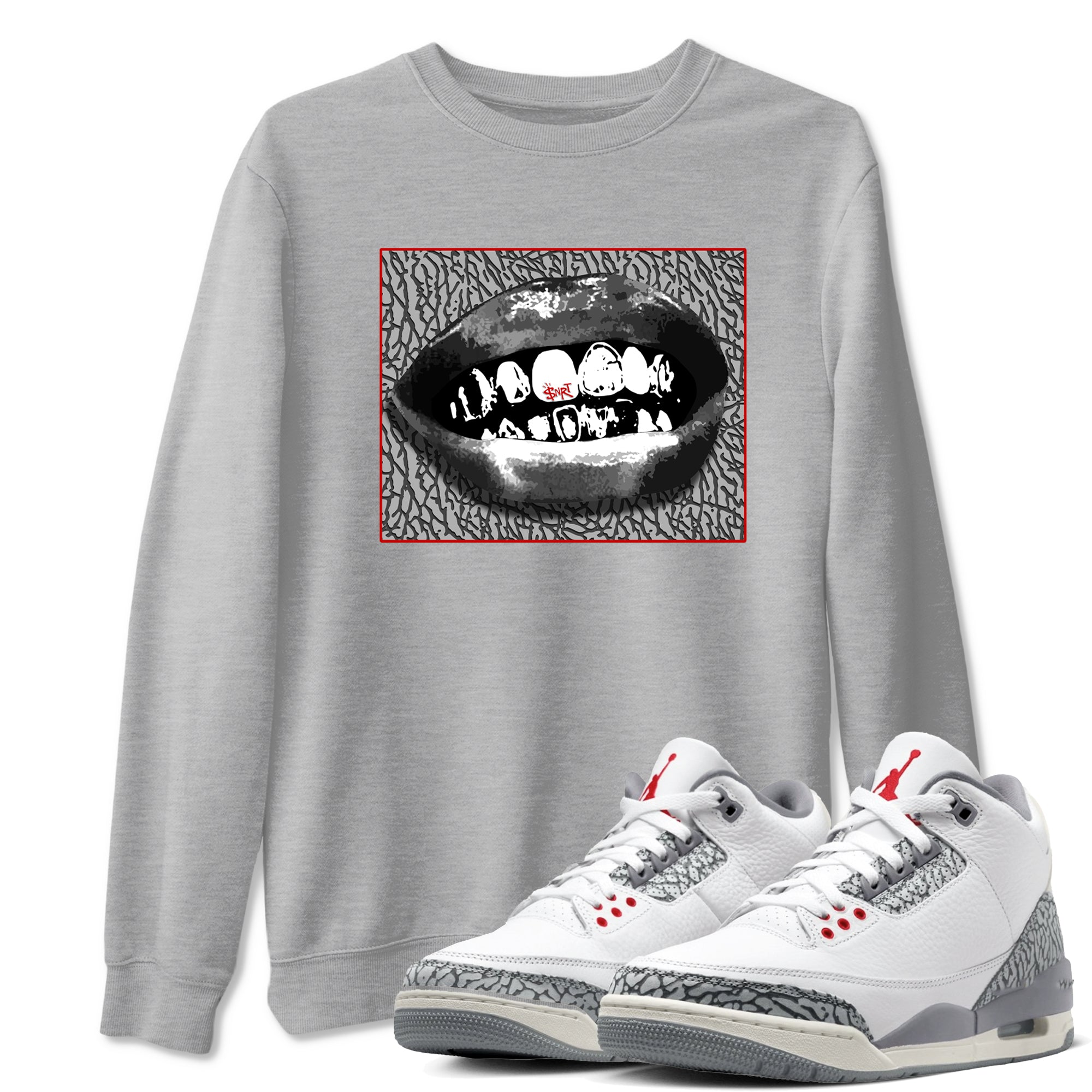 3s Cement Grey shirts to match jordans Grillz Lips sneaker match tees Air Jordan 3 Cement Grey SNRT Sneaker Release Tees unisex cotton Heather Grey 1 crew neck shirts