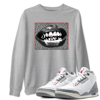 3s Cement Grey shirts to match jordans Grillz Lips sneaker match tees Air Jordan 3 Cement Grey SNRT Sneaker Release Tees unisex cotton Heather Grey 1 crew neck shirts