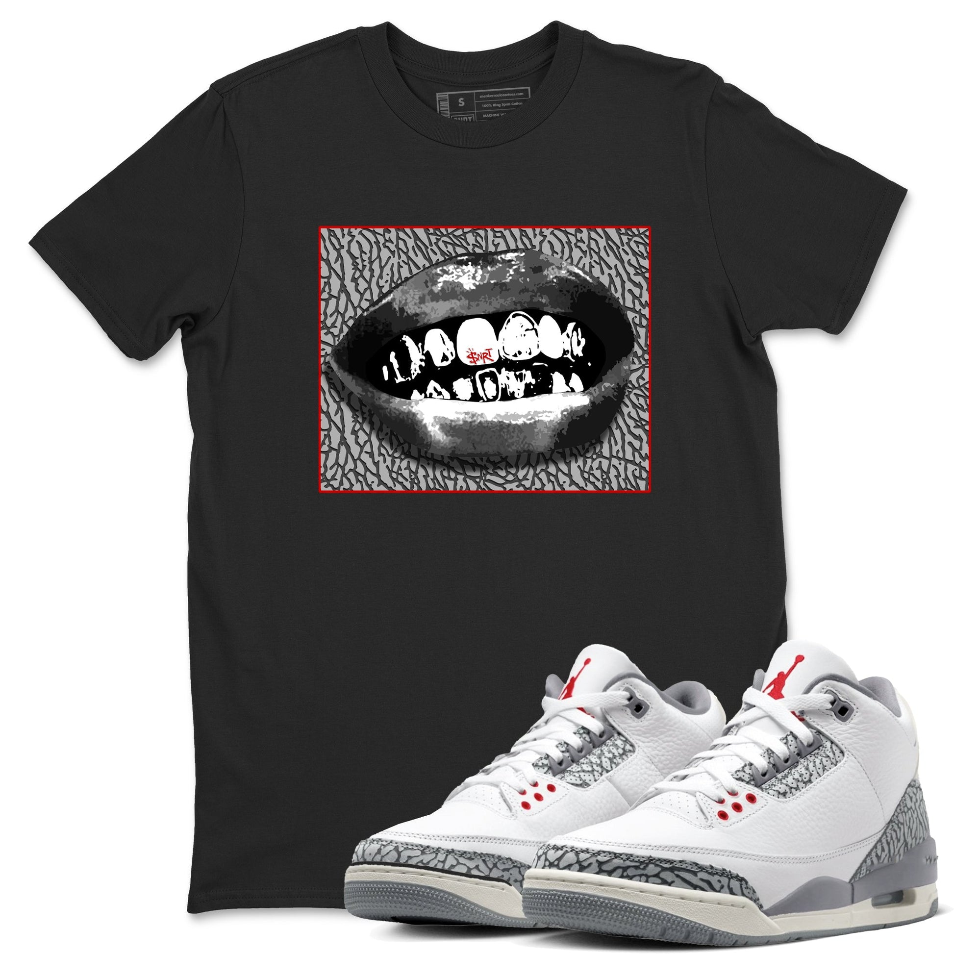 3s Cement Grey shirts to match jordans Grillz Lips sneaker match tees Air Jordan 3 Cement Grey SNRT Sneaker Release Tees unisex cotton Black 1 crew neck shirts