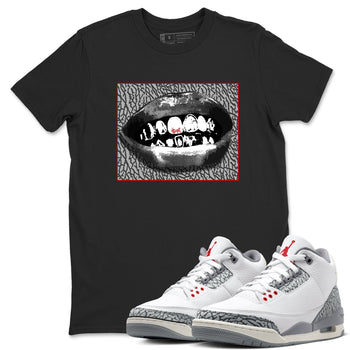 3s Cement Grey shirts to match jordans Grillz Lips sneaker match tees Air Jordan 3 Cement Grey SNRT Sneaker Release Tees unisex cotton Black 1 crew neck shirts