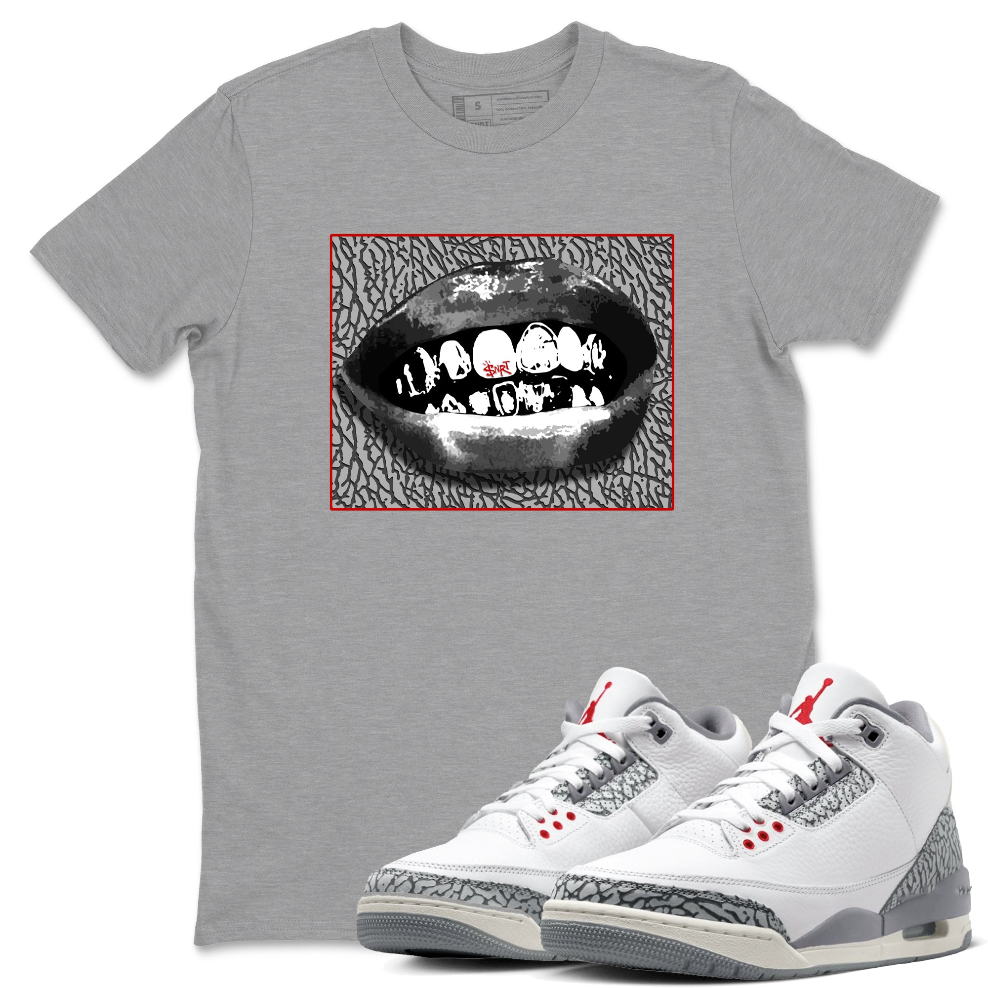 3s Cement Grey shirts to match jordans Grillz Lips sneaker match tees Air Jordan 3 Cement Grey SNRT Sneaker Release Tees unisex cotton Heather Grey 1 crew neck shirts