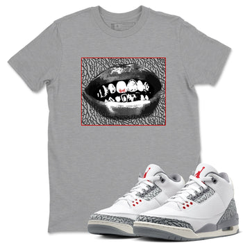 3s Cement Grey shirts to match jordans Grillz Lips sneaker match tees Air Jordan 3 Cement Grey SNRT Sneaker Release Tees unisex cotton Heather Grey 1 crew neck shirts