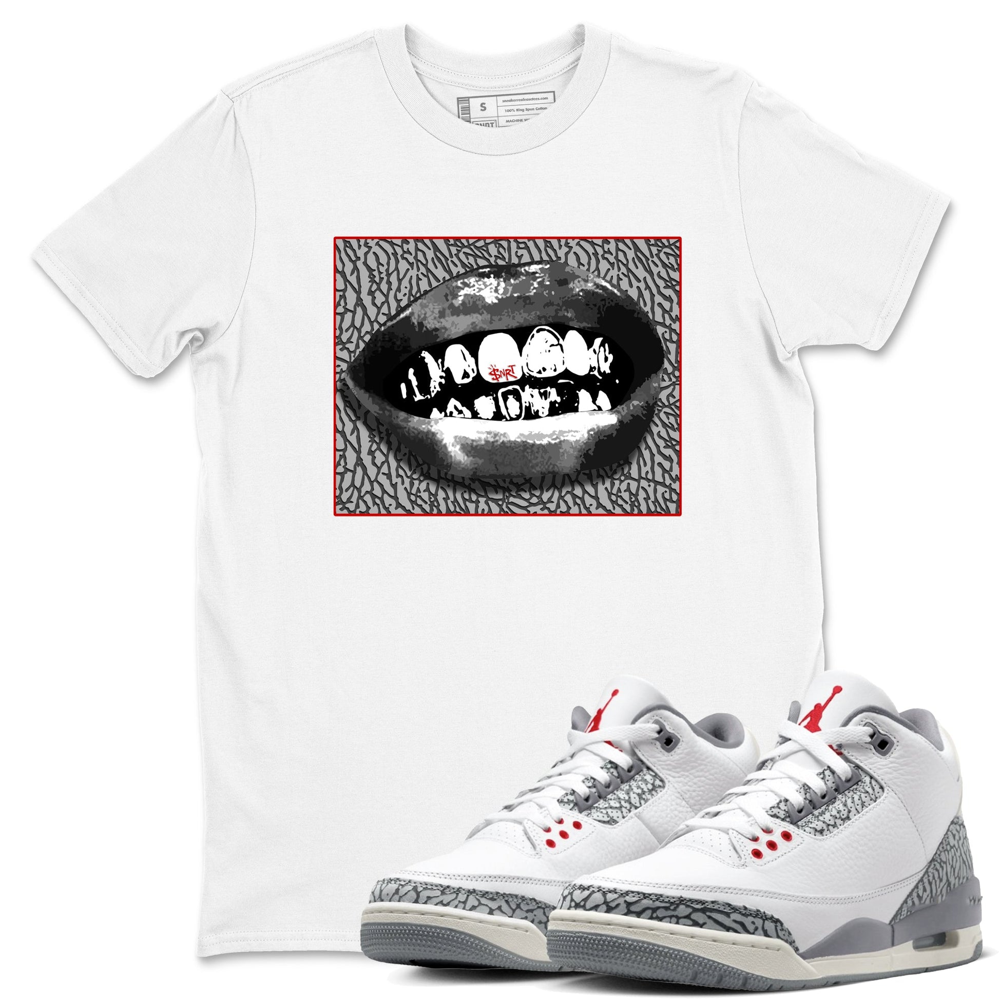 3s Cement Grey shirts to match jordans Grillz Lips sneaker match tees Air Jordan 3 Cement Grey SNRT Sneaker Release Tees unisex cotton White 1 crew neck shirts