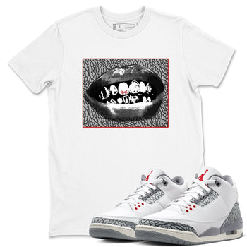 3s Cement Grey shirts to match jordans Grillz Lips sneaker match tees Air Jordan 3 Cement Grey SNRT Sneaker Release Tees unisex cotton White 1 crew neck shirts