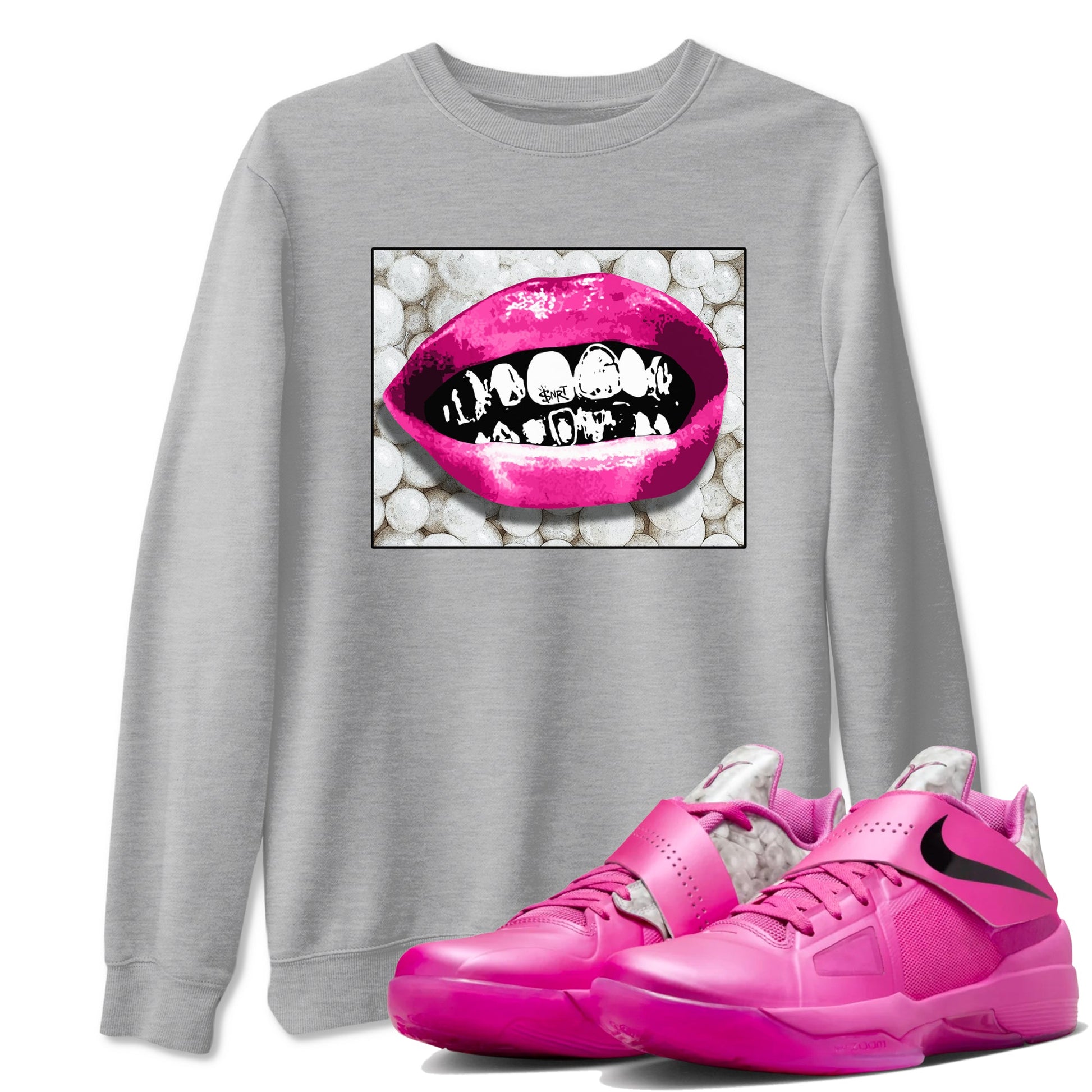 Nike KD 4 Retro Aunt Pearl shirts to match jordans Grillz Lips sneaker match tees Nike KD 4 Aunt Pearl match shoes to clothes SNRT Sneaker Tees unisex cotton Heather Grey 1 shirts