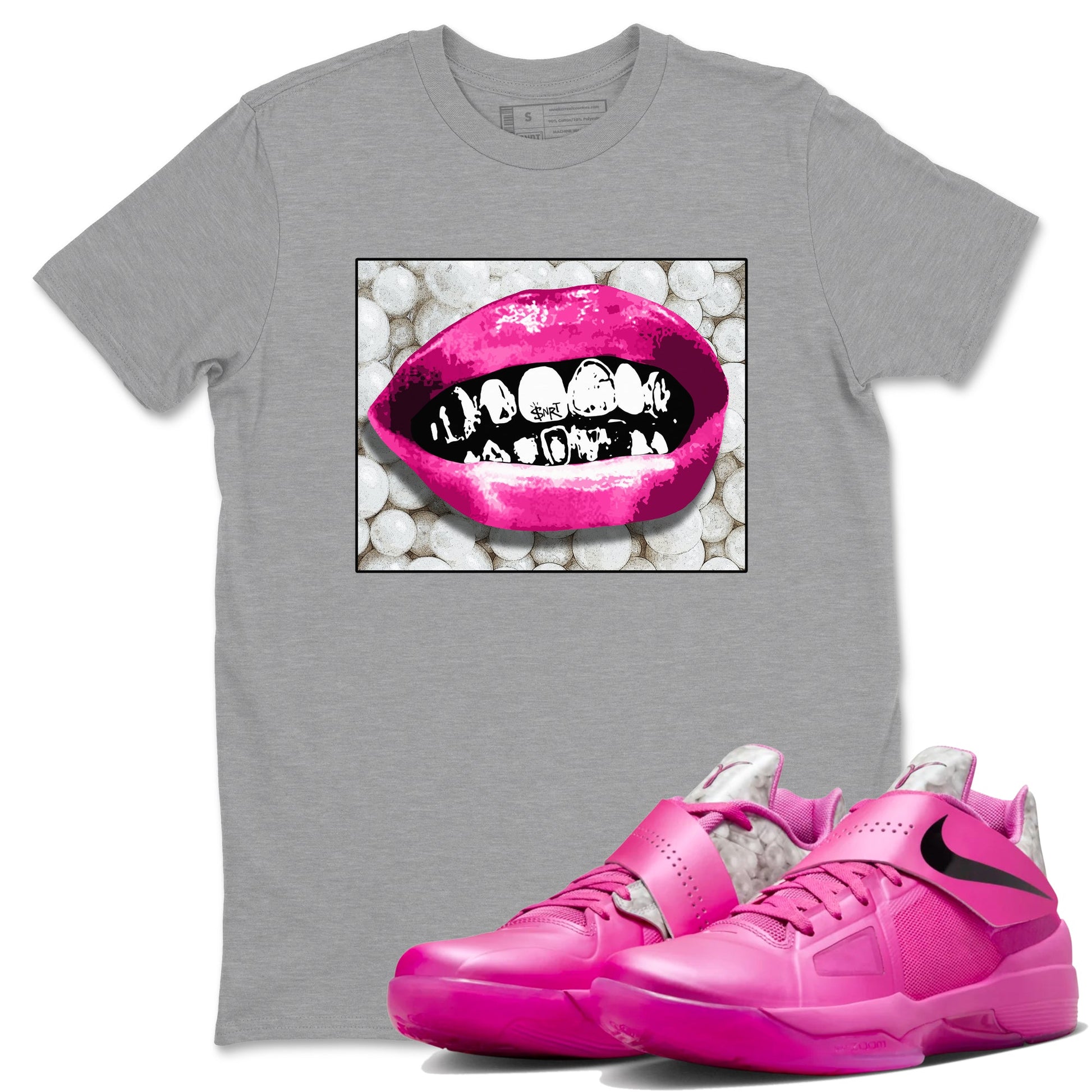 Nike KD 4 Retro Aunt Pearl shirts to match jordans Grillz Lips sneaker match tees Nike KD 4 Aunt Pearl match shoes to clothes SNRT Sneaker Tees unisex cotton Heather Grey 1 shirts