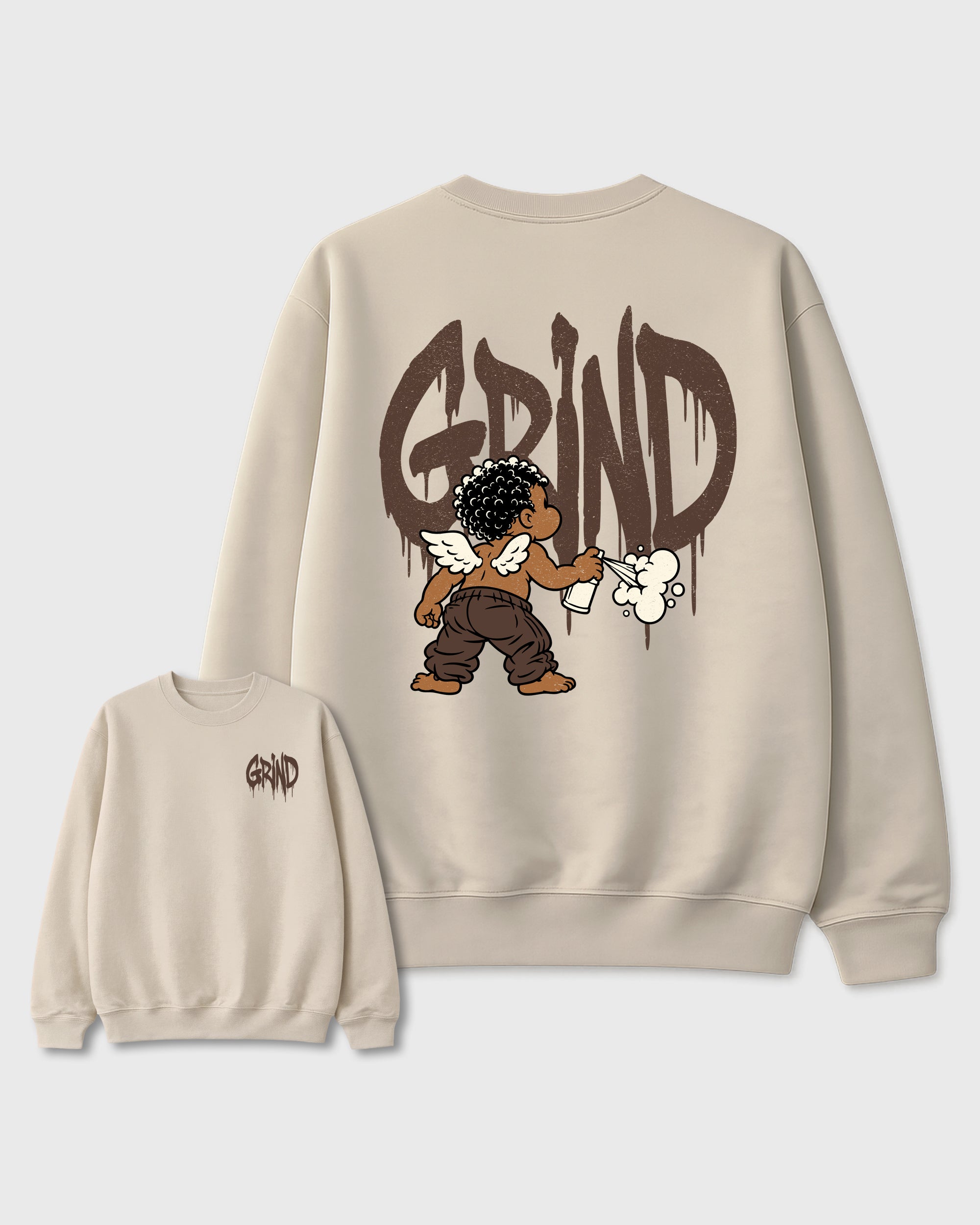 Grind Graffiti Natural Graphic Sweatshirt - 3, a graphic streetwear sweatshirt inspired by Air Jordan 12 Fireside sneakers for an easy coordinated sneaker fit.