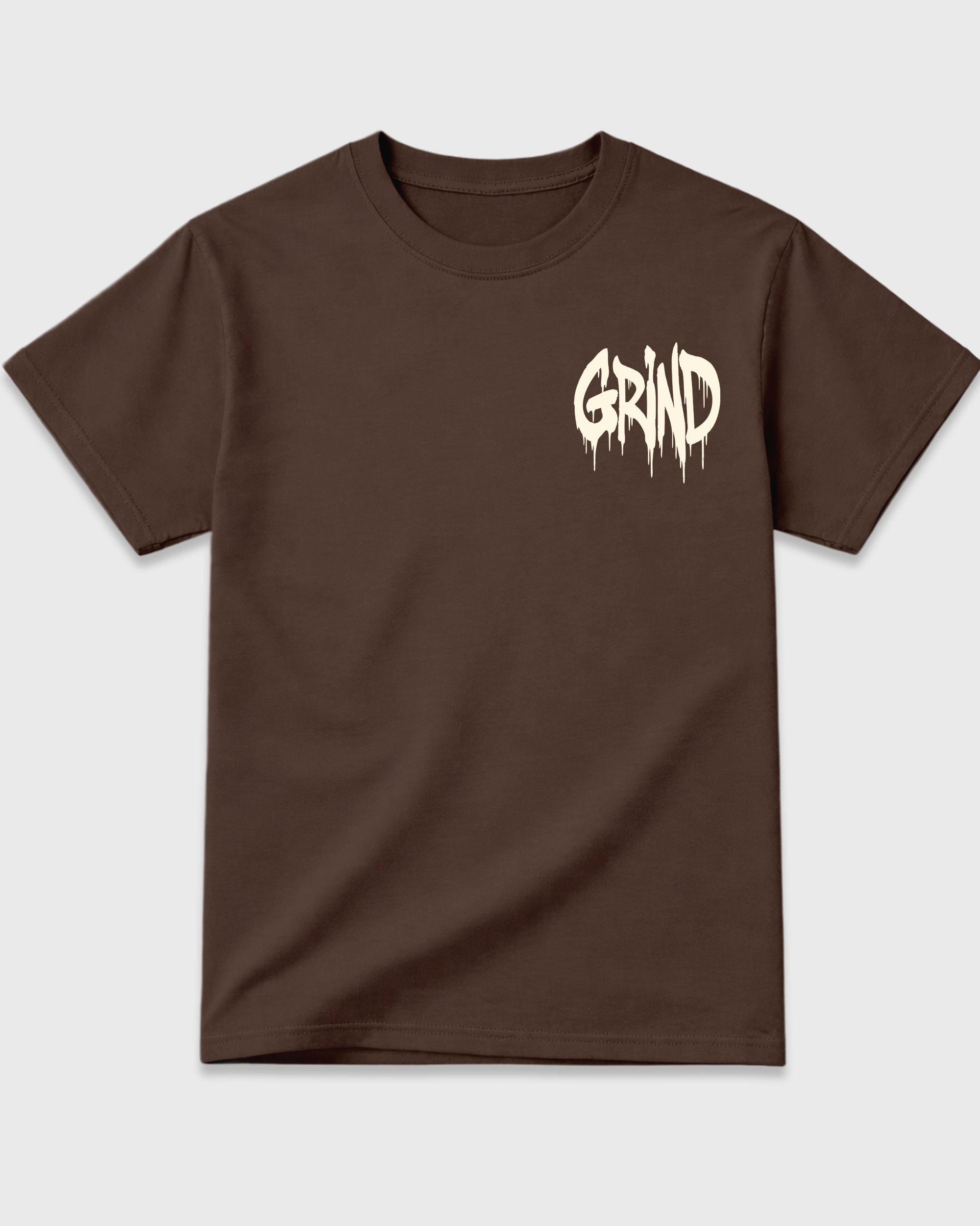 Grind Graffiti Dark Chocolate Graphic T-Shirt - 3, sneaker matching shirt designed to pair with Air Jordan 12 Fireside sneakers for a coordinated streetwear outfit.