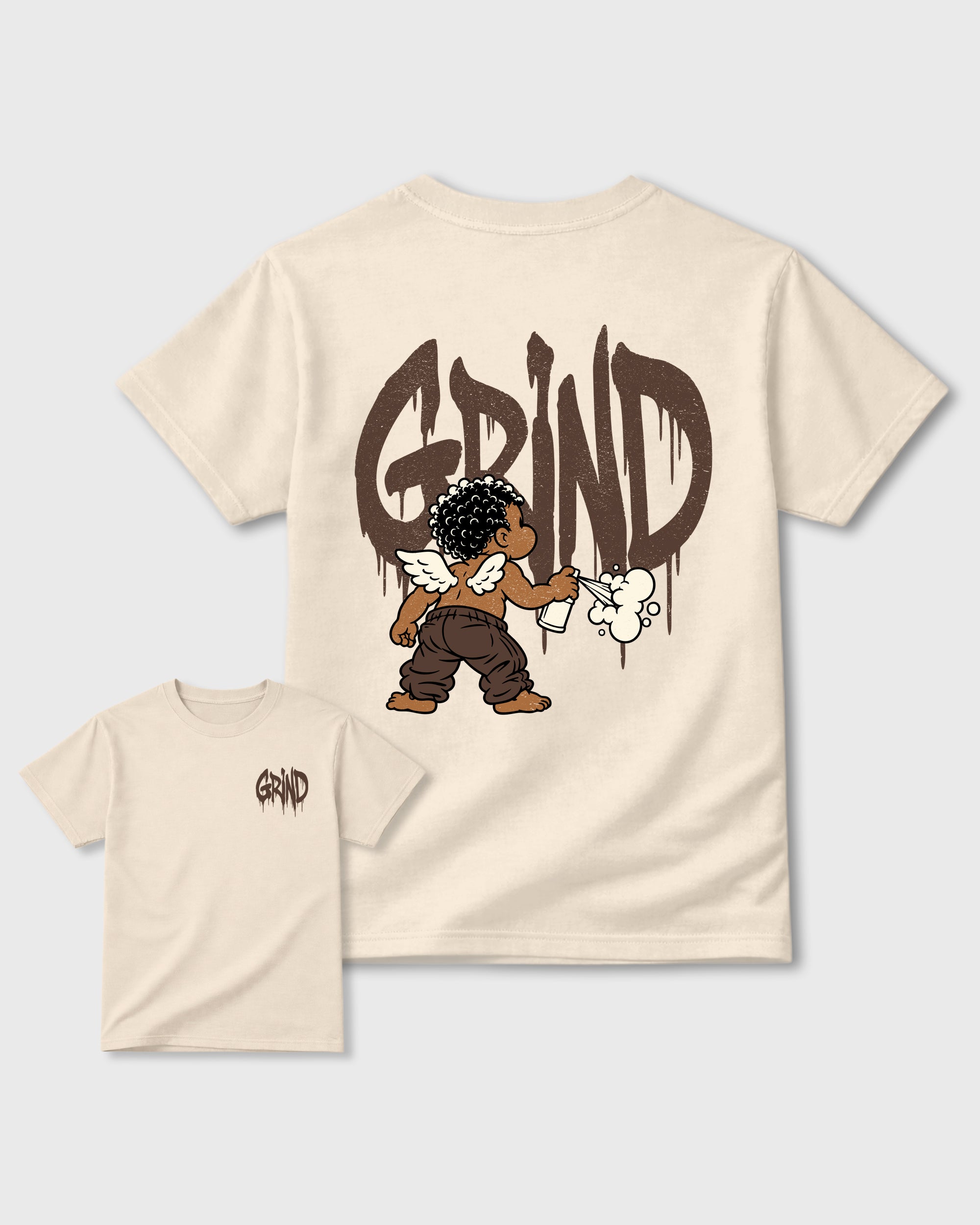 Grind Graffiti Natural Graphic T-Shirt - 3, sneaker matching shirt designed to pair with Air Jordan 12 Fireside sneakers for a coordinated streetwear outfit.