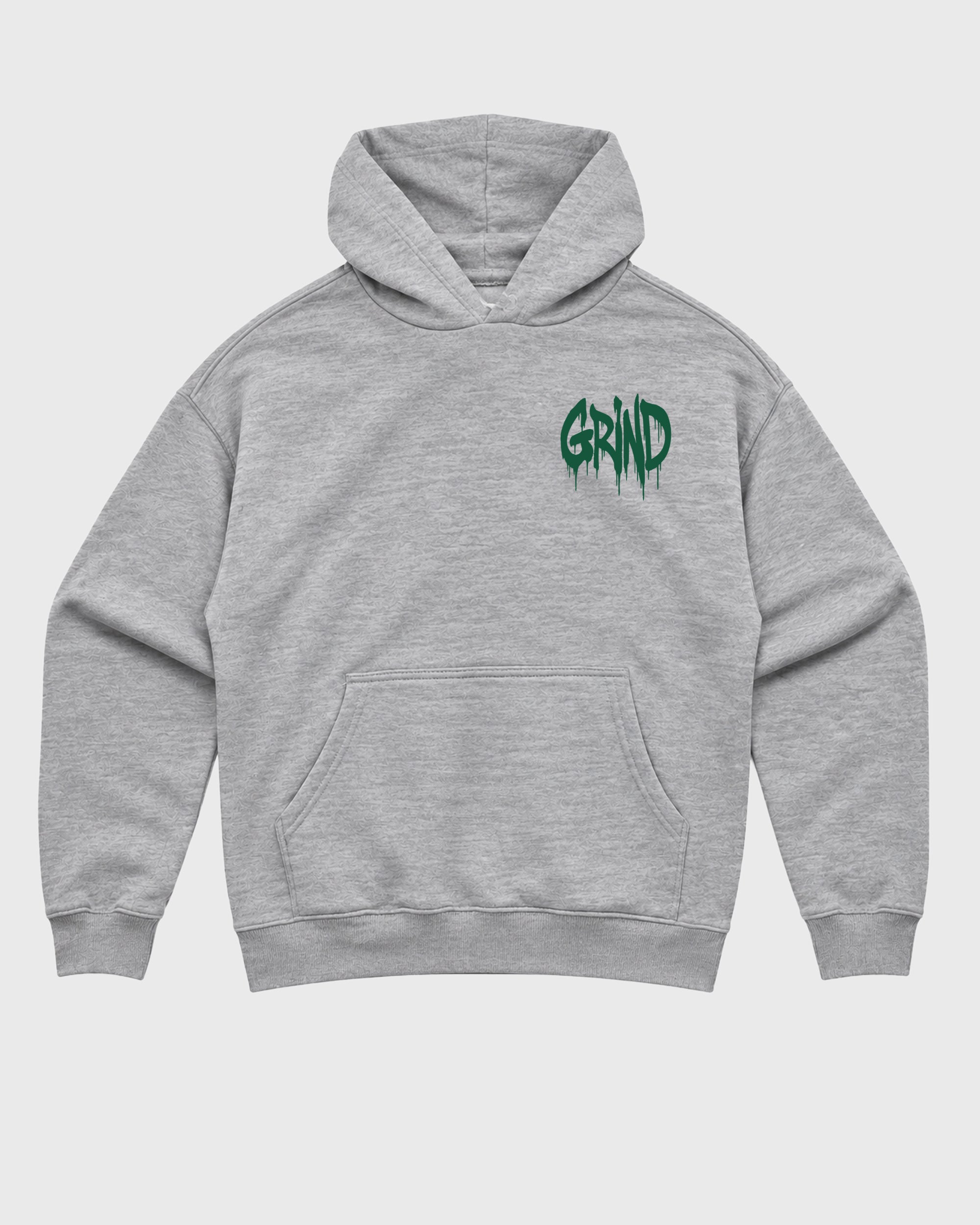 Grind Graffiti Heather Grey Graphic Hoodie - 2, featuring original SNRT streetwear artwork created to complement AJ14 Forest Green sneakers with an easy everyday fit.