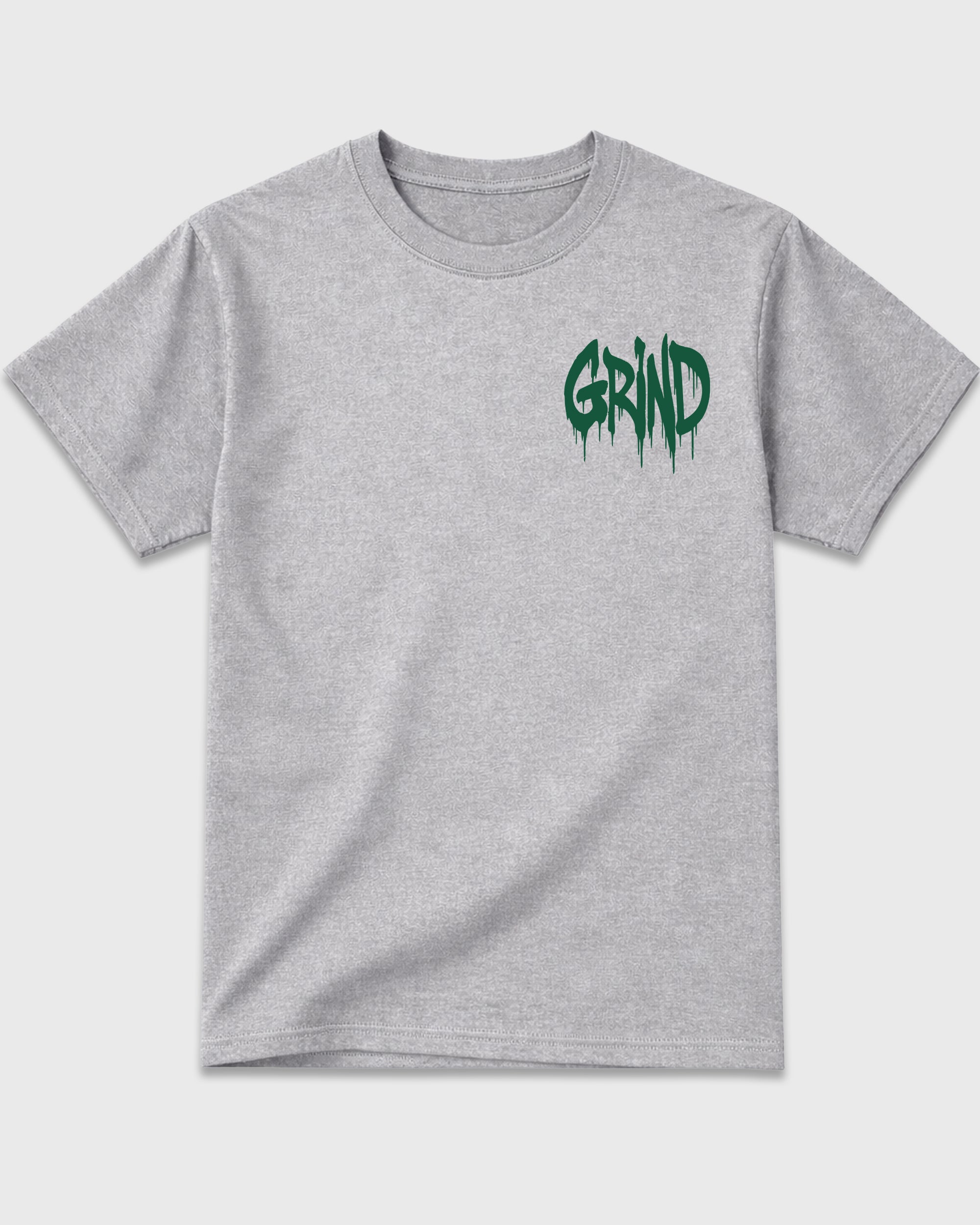 Grind Graffiti Heather Grey Graphic T-Shirt - 3, sneaker matching shirt designed to pair with AJ14 Forest Green sneakers for a coordinated streetwear outfit.