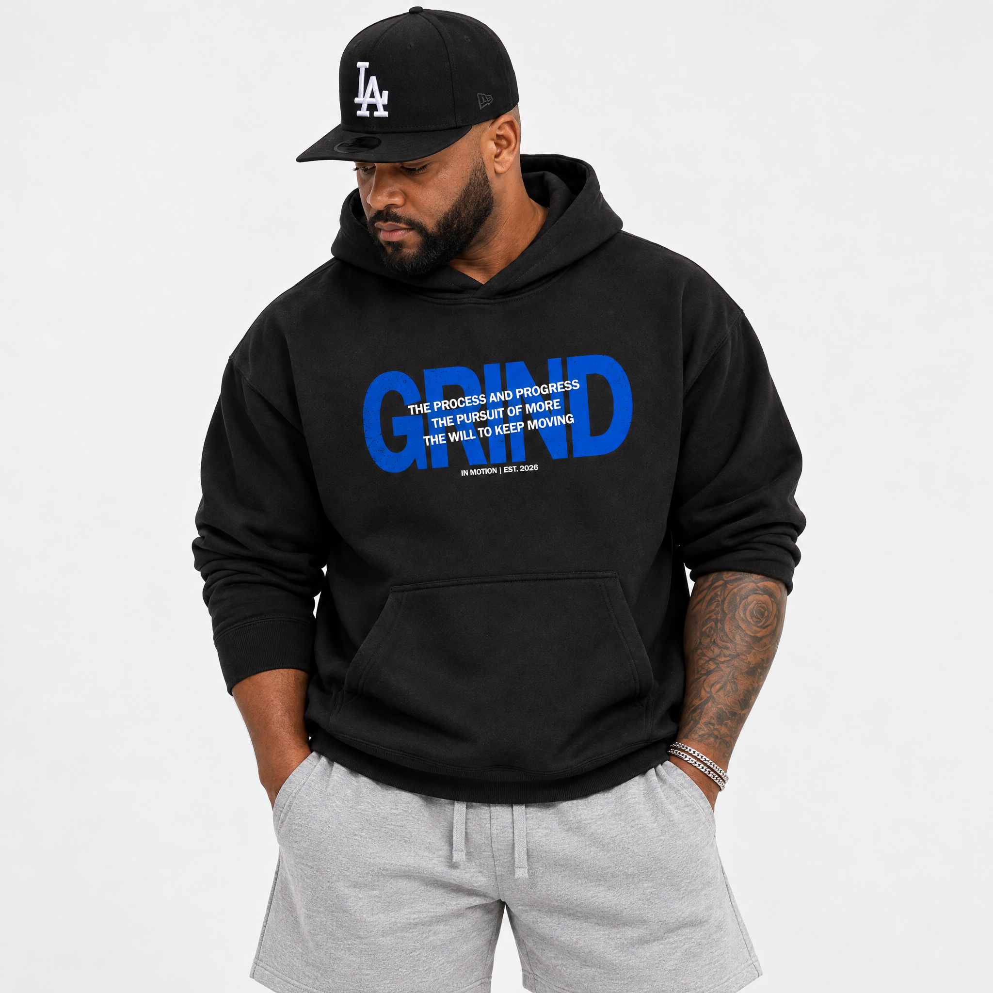 Grind In Motion Graphic T-Shirt featuring original streetwear artwork designed to match the Air Jordan 1 Royal. Black 1 Graphic Tee.