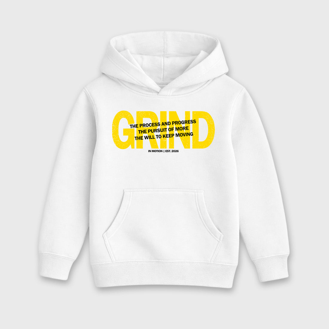Grind In Motion Baby & Kids Graphic Hoodie featuring original artwork designed to match the Air Jordan 4 Tour Yellow. White 2 Kids Graphic Sweater.