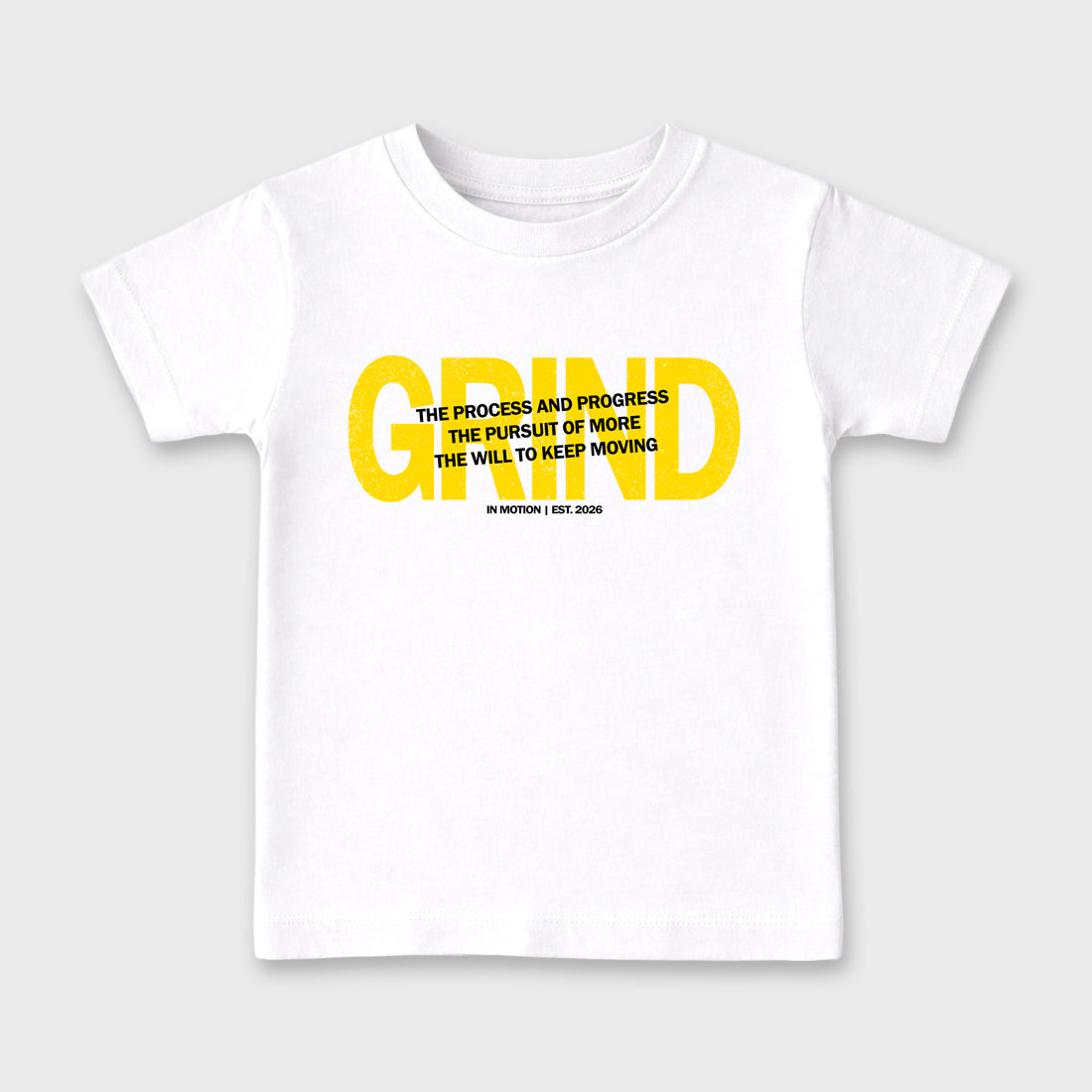 Grind In Motion Baby & Kids Graphic T-Shirt featuring original artwork designed to match the Air Jordan 4 Tour Yellow. White 2 Kids Graphic Tee.