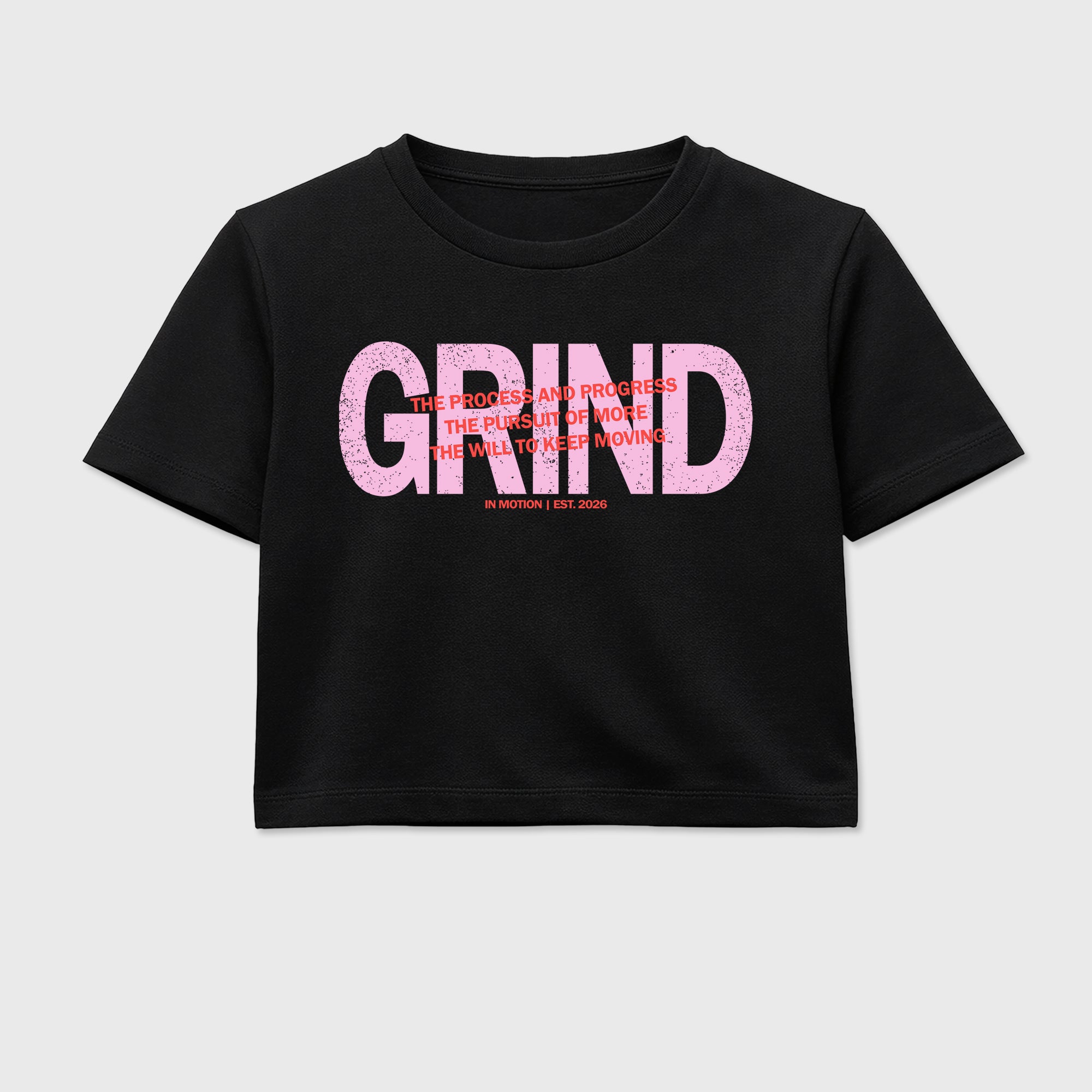 Grind In Motion women_ crop tee designed to match the Air Jordan 6 Playful Pink, featuring coordinated Black 2 options for a perfect streetwear vibe.