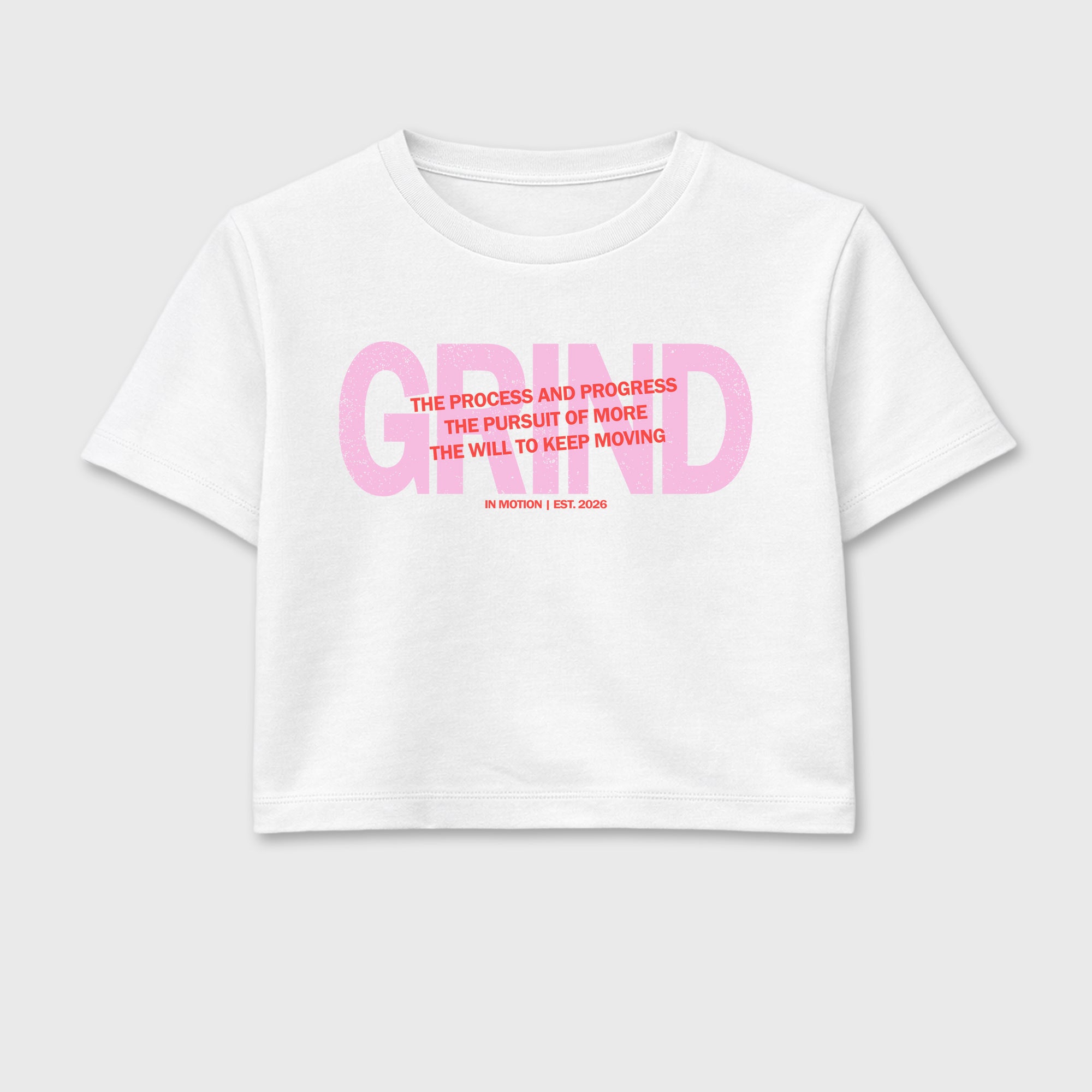 Grind In Motion women_ crop tee designed to match the Air Jordan 6 Playful Pink, featuring coordinated White 2 options for a perfect streetwear vibe.