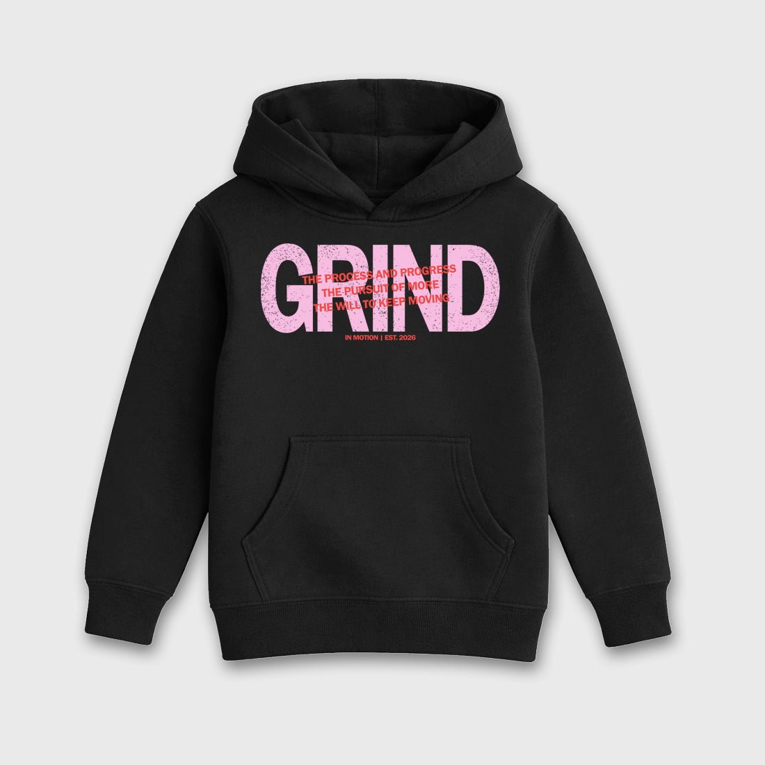 Grind In Motion Baby & Kids Graphic Hoodie featuring original artwork designed to match the Air Jordan 6 Playful Pink. Black 2 Kids Graphic Sweater.