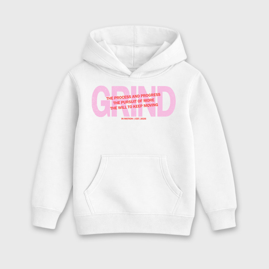 Grind In Motion Baby & Kids Graphic Hoodie featuring original artwork designed to match the Air Jordan 6 Playful Pink. White 2 Kids Graphic Sweater.