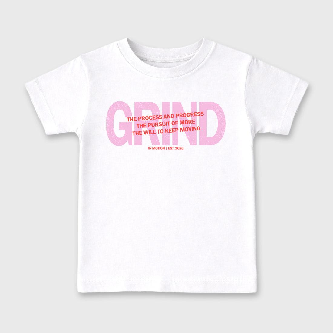 Grind In Motion Baby & Kids Graphic T-Shirt featuring original artwork designed to match the Air Jordan 6 Playful Pink. White 2 Kids Graphic Tee.