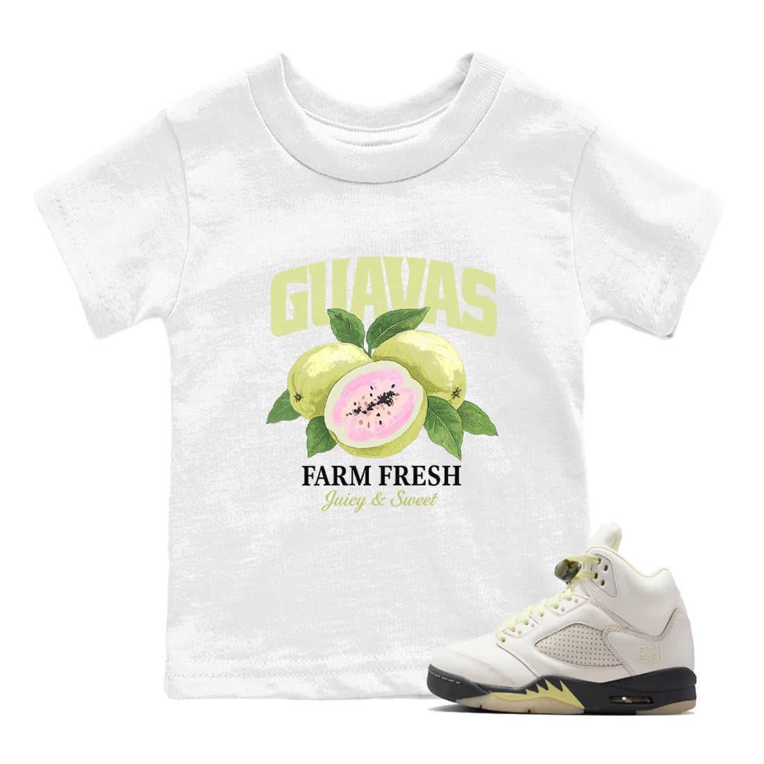 Sneaker match tees – Streetwear Graphic Tees Air Jordan 5 Luminous Green Sneakers – Guavas Kids Craphic T-Shirt White 1
