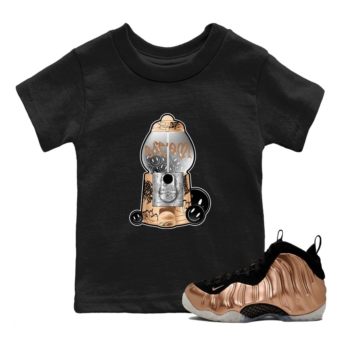 Foams One Metallic Copper shirts to match jordans Gumball Machine sneaker match tees Air Foamposite One Metallic Copper match shoes to clothes SNRT Sneaker Tees Youth Baby Black 1 tee
