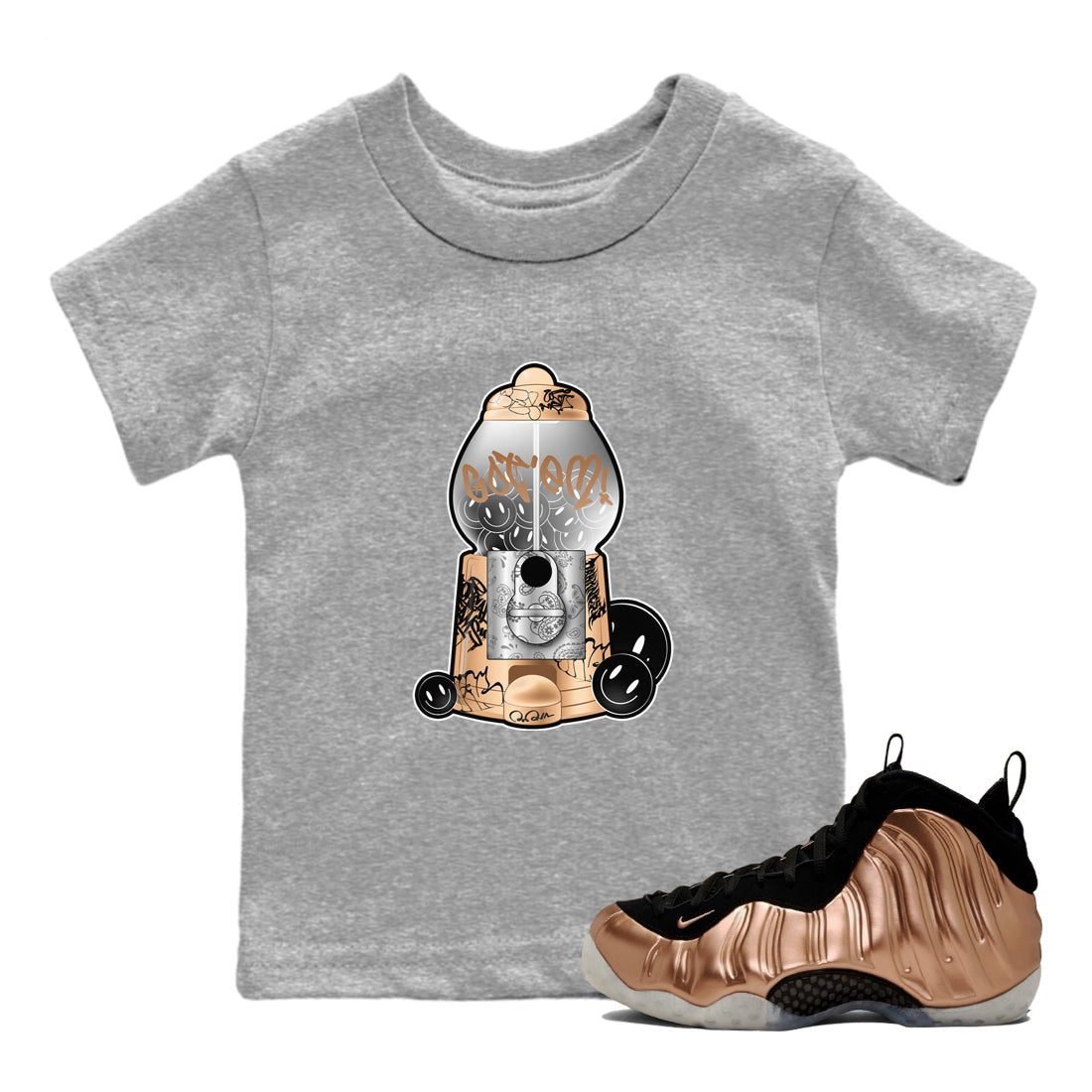 Foams One Metallic Copper shirts to match jordans Gumball Machine sneaker match tees Air Foamposite One Metallic Copper match shoes to clothes SNRT Sneaker Tees Youth Baby Heather Grey 1 tee
