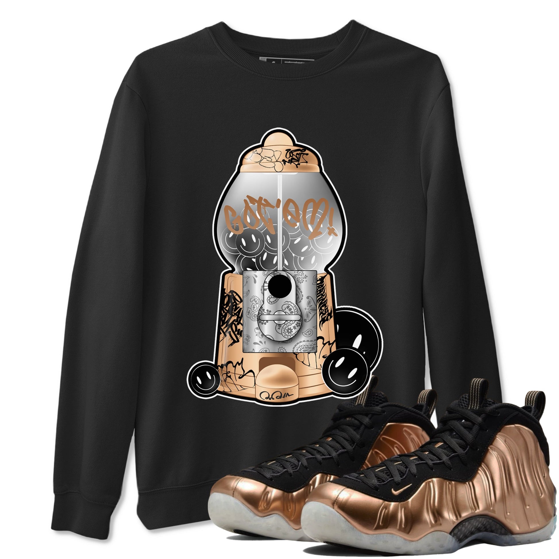 Foams One Metallic Copper shirts to match jordans Gumball Machine sneaker match tees Air Foamposite One Metallic Copper match shoes to clothes SNRT Sneaker Tees unisex cotton Black 1 shirts