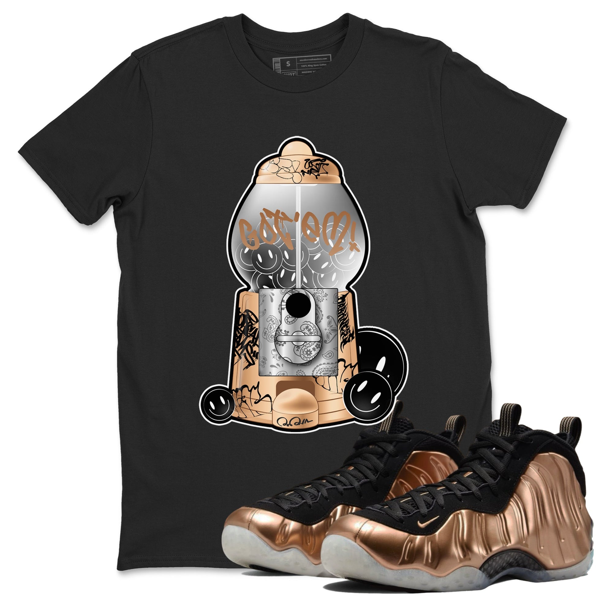Foams One Metallic Copper shirts to match jordans Gumball Machine sneaker match tees Air Foamposite One Metallic Copper match shoes to clothes SNRT Sneaker Tees unisex cotton Black 1 shirts