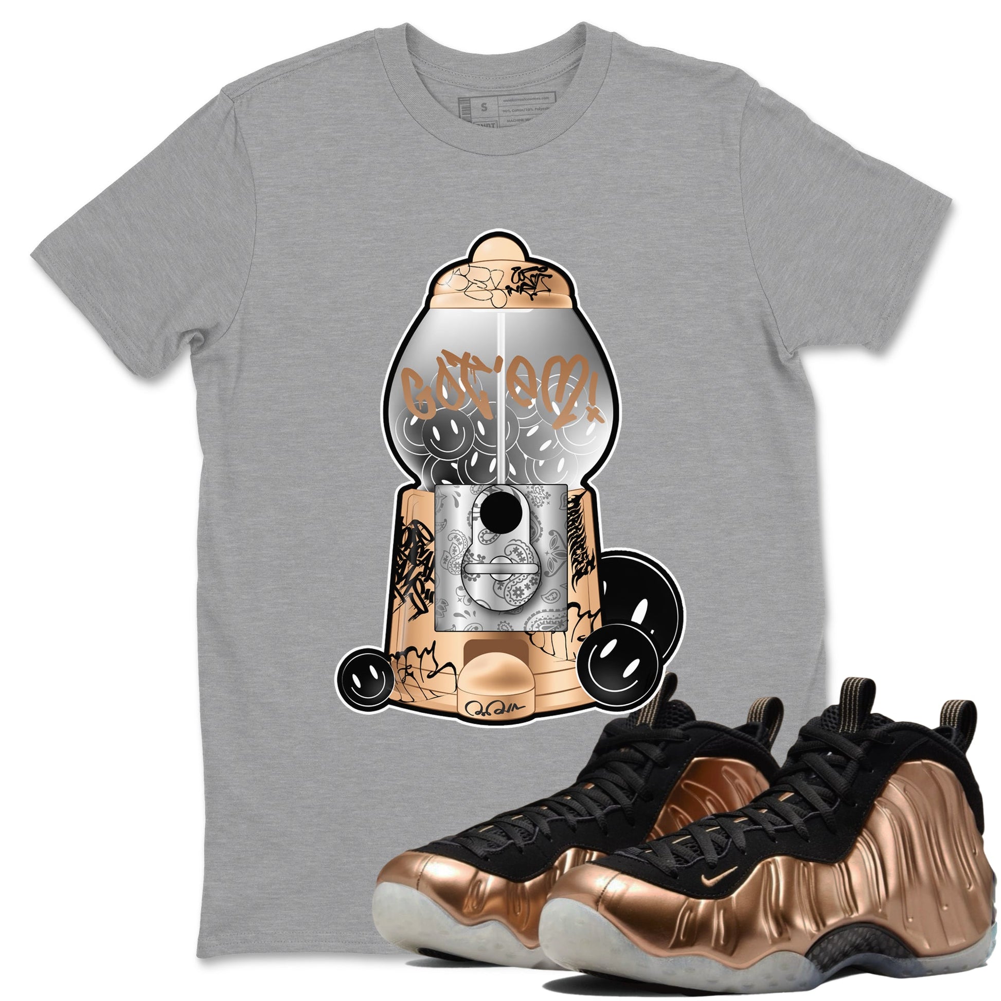 Foams One Metallic Copper shirts to match jordans Gumball Machine sneaker match tees Air Foamposite One Metallic Copper match shoes to clothes SNRT Sneaker Tees unisex cotton Heather Grey 1 shirts