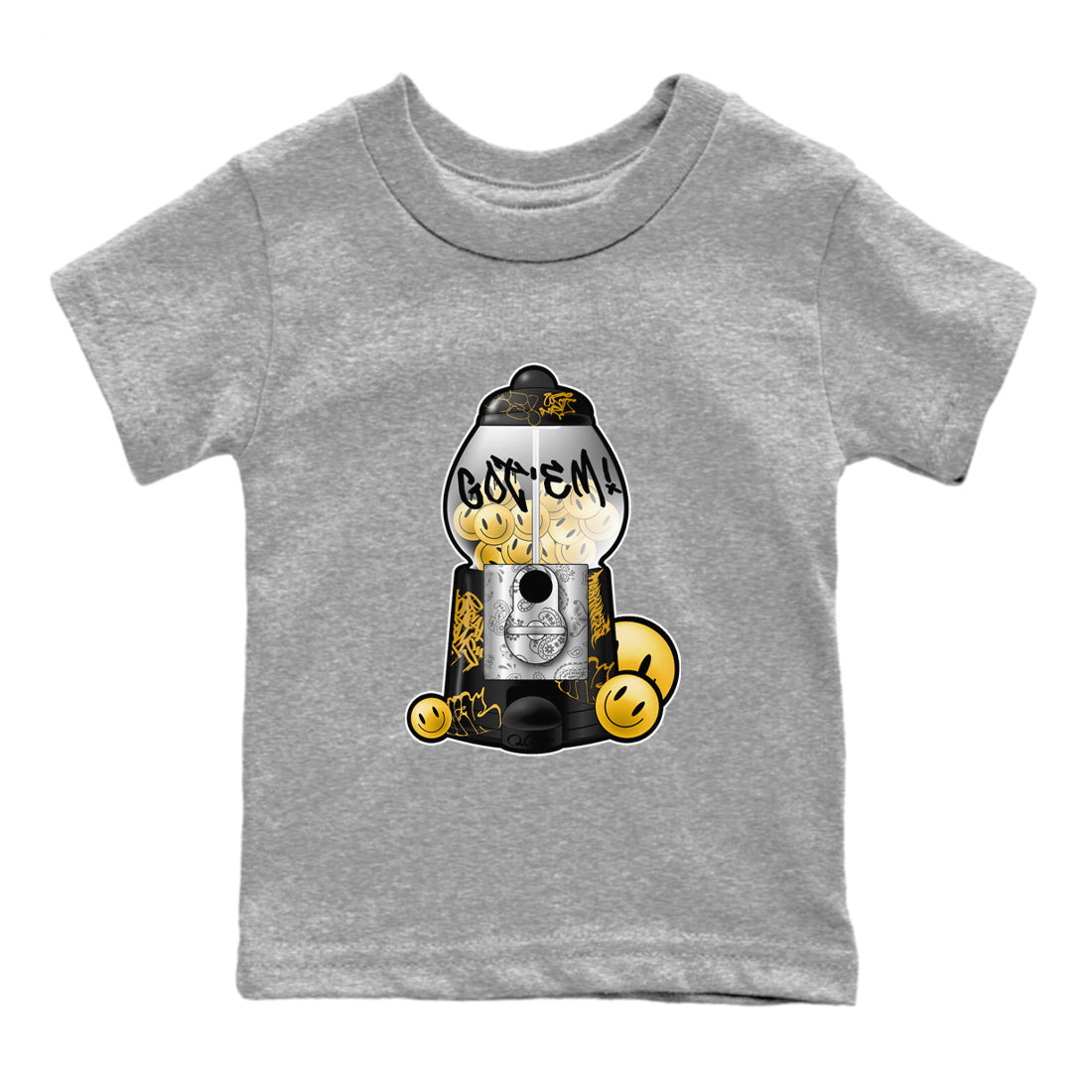 1s Black Metallic Gold shirts to match jordans Gumball Machine sneaker match tees Air Jordan 1 Black Metallic Gold SNRT Sneaker Tees streetwear brand Baby and Youth Heather Grey 2 cotton tee