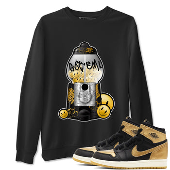 1s Black Metallic Gold shirts to match jordans Gumball Machine sneaker match tees Air Jordan 1 Black Metallic Gold SNRT Sneaker Tees streetwear brand Black 1 unisex cotton tee
