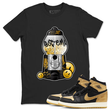 1s Black Metallic Gold shirts to match jordans Gumball Machine sneaker match tees Air Jordan 1 Black Metallic Gold SNRT Sneaker Tees streetwear brand Black 1 unisex cotton tee