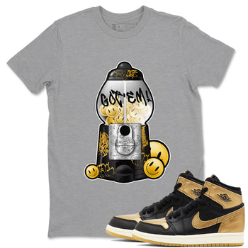 1s Black Metallic Gold shirts to match jordans Gumball Machine sneaker match tees Air Jordan 1 Black Metallic Gold SNRT Sneaker Tees streetwear brand Heather Grey 1 unisex cotton tee