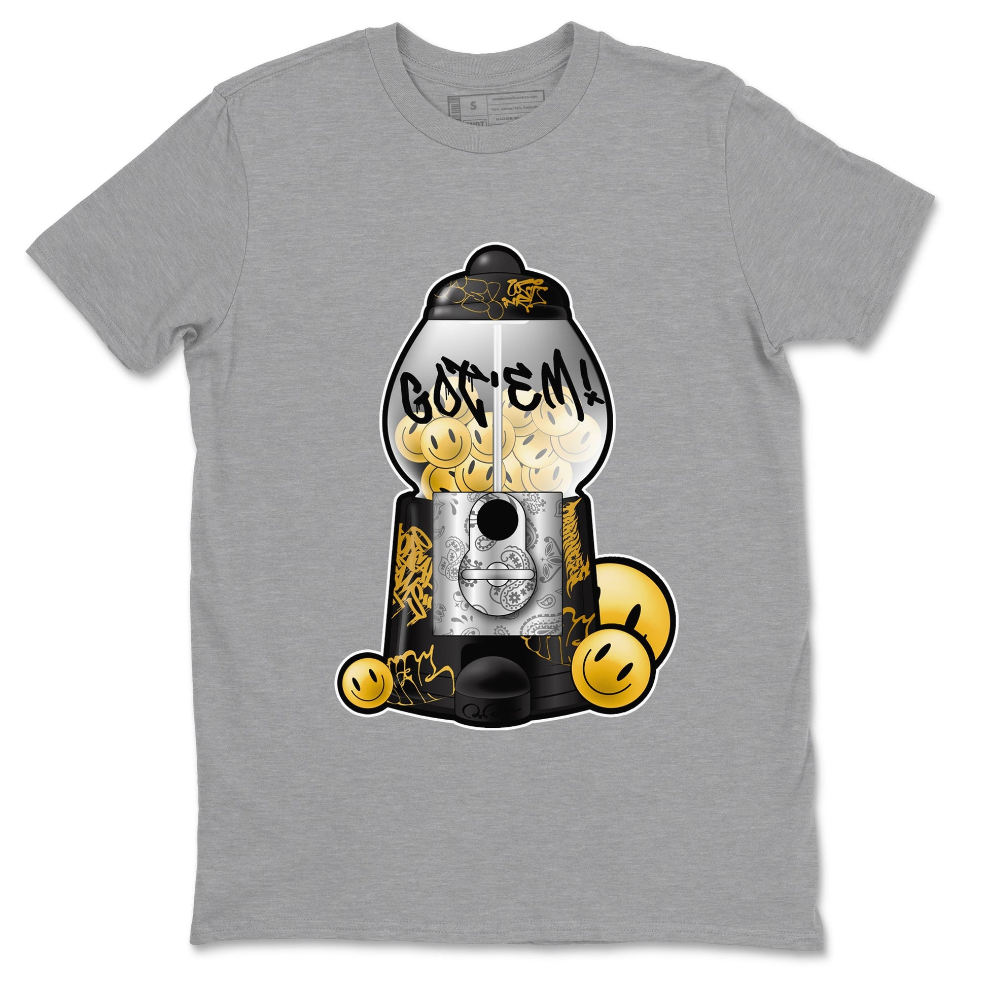 1s Black Metallic Gold shirts to match jordans Gumball Machine sneaker match tees Air Jordan 1 Black Metallic Gold SNRT Sneaker Tees streetwear brand Heather Grey 2 unisex cotton tee