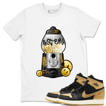 1s Black Metallic Gold shirts to match jordans Gumball Machine sneaker match tees Air Jordan 1 Black Metallic Gold SNRT Sneaker Tees streetwear brand White 1 unisex cotton tee
