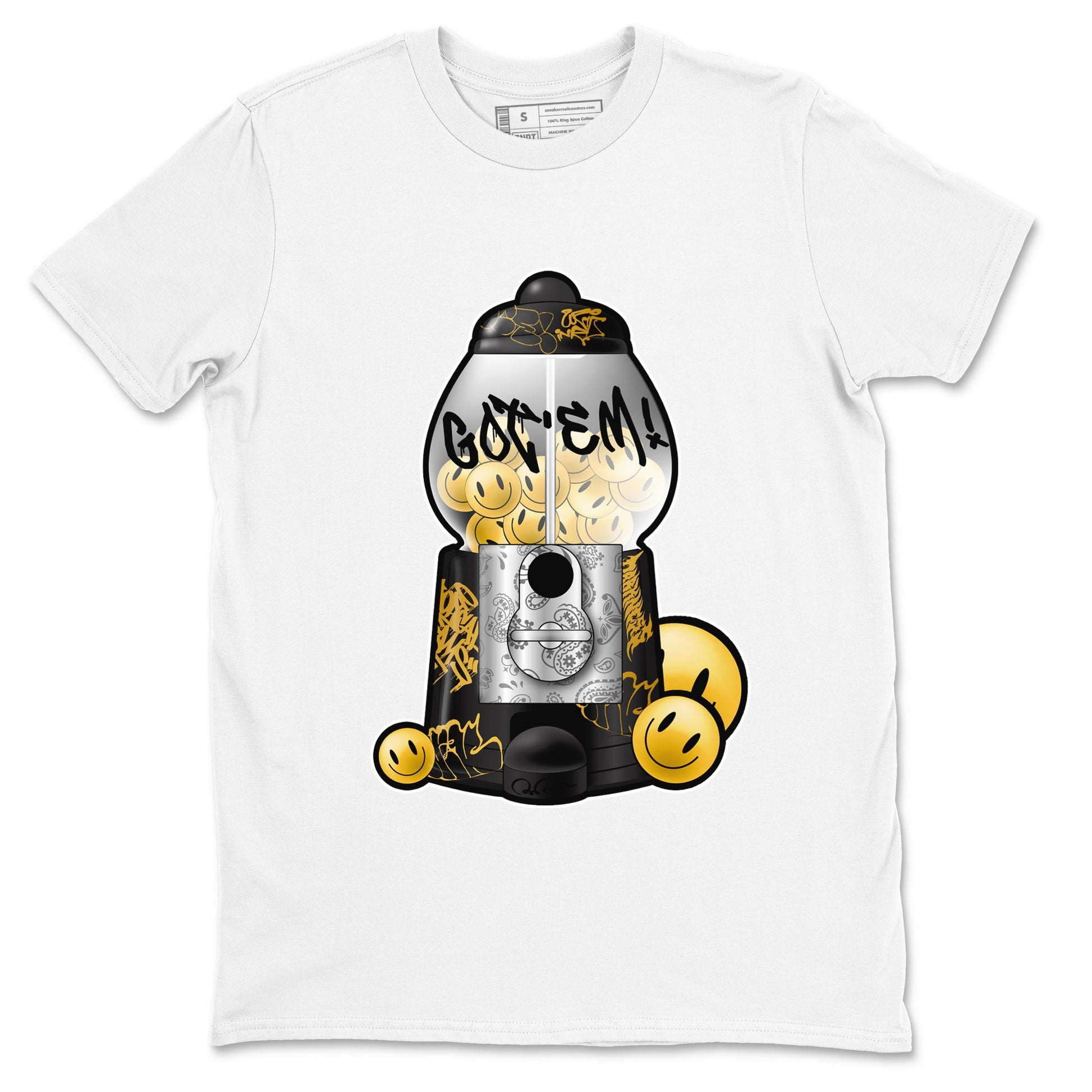 1s Black Metallic Gold shirts to match jordans Gumball Machine sneaker match tees Air Jordan 1 Black Metallic Gold SNRT Sneaker Tees streetwear brand White 2 unisex cotton tee