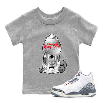 3s Cement Grey shirts to match jordans Gumball Machine sneaker match tees Air Jordan 3 Cement Grey SNRT Sneaker Release Tees Youth Baby Heather Grey 1 crew neck shirts